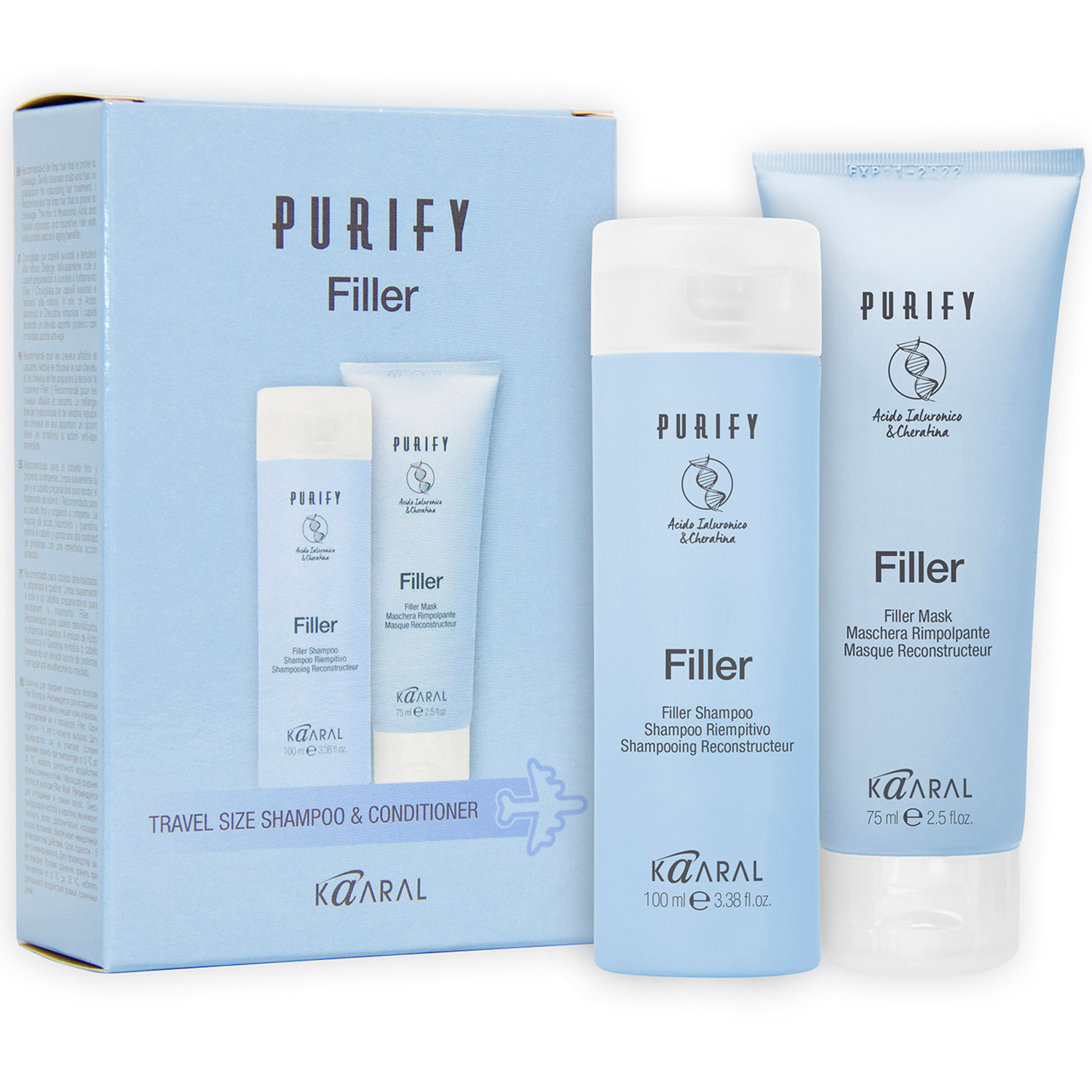 картинка Дорожный набор для придания плотности волос Travel Kit Purify Filler: шампунь, 100 мл + маска, 75 мл от официального интернет-магазина Каарал