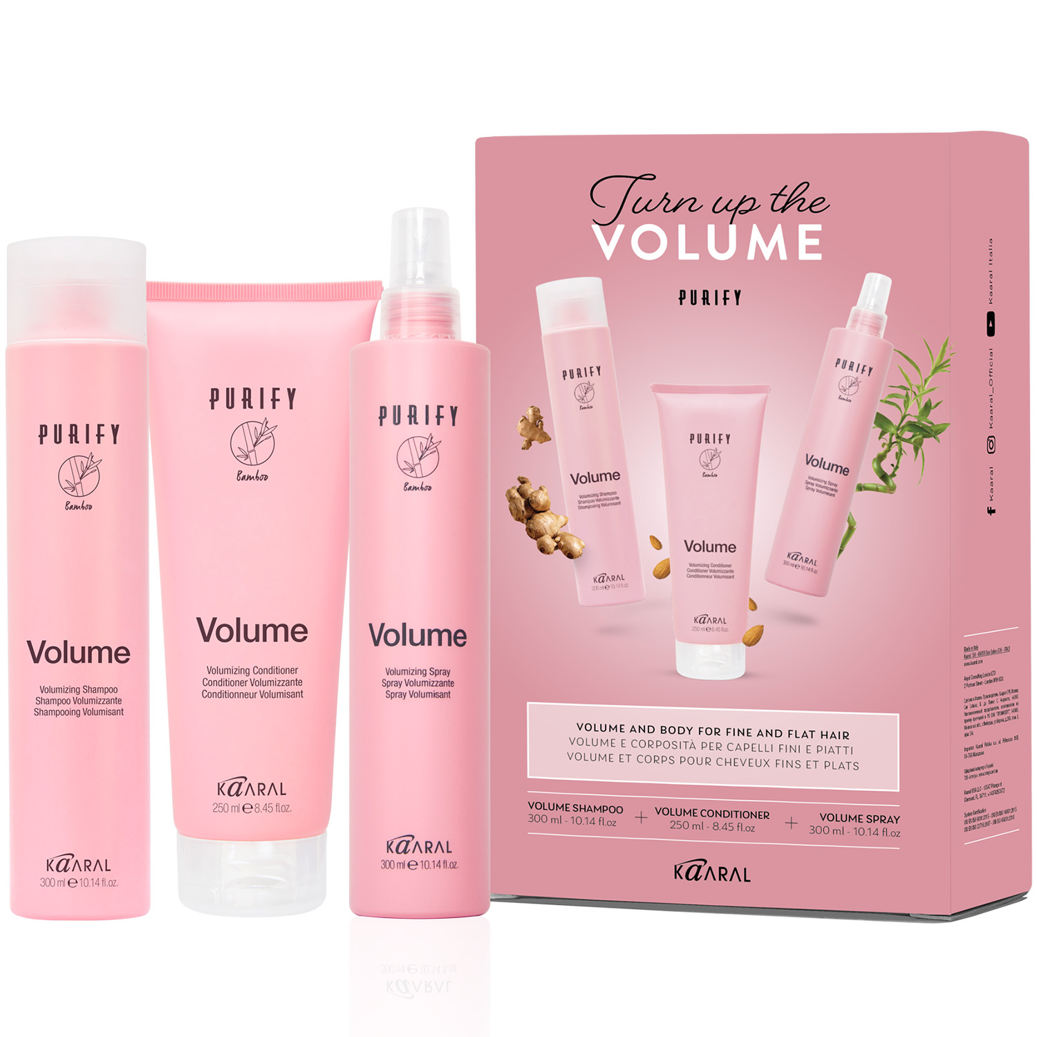 картинка Набор для объема тонких волос Purify Volume: шампунь, 300 мл + кондиционер, 250 мл + спрей, 300 мл от официального интернет-магазина Каарал