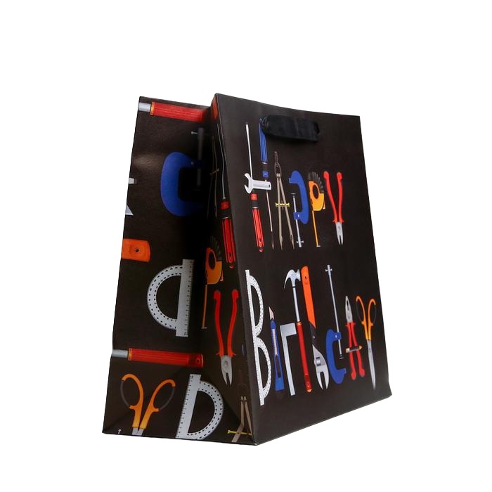 картинка Пакет крафтовый горизонтальный Happy birthday 27 × 23 × 11.5 см от официального интернет-магазина Каарал